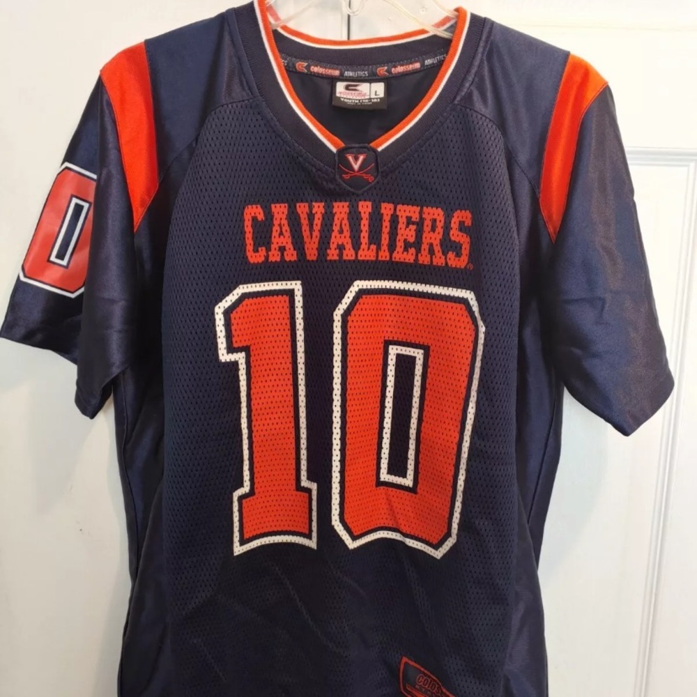 Virginia Cavaliers Boys Size Large Navy Blue Road Football Jersey. NWOT
